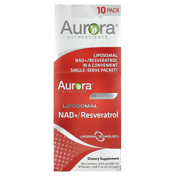 Aurora Nutrascience Mega-Pack+ Liposomal NAD+/Resveratrol, 20 ml Packets, 10 ct