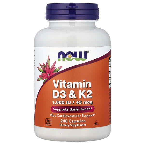 NOW Foods Vitamin D3 & K2, 240 Capsules