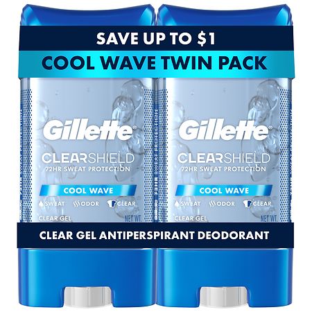 Gillette 72 Hours Sweat Protection Clear Gel Antiperspirant & Deodorant for Men Cool Wave - 3.8oz/2pk