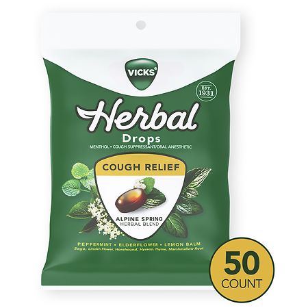 Vicks Herbal Medicated Throat Cough Lozenges Alpine Spring Blend 50 ct