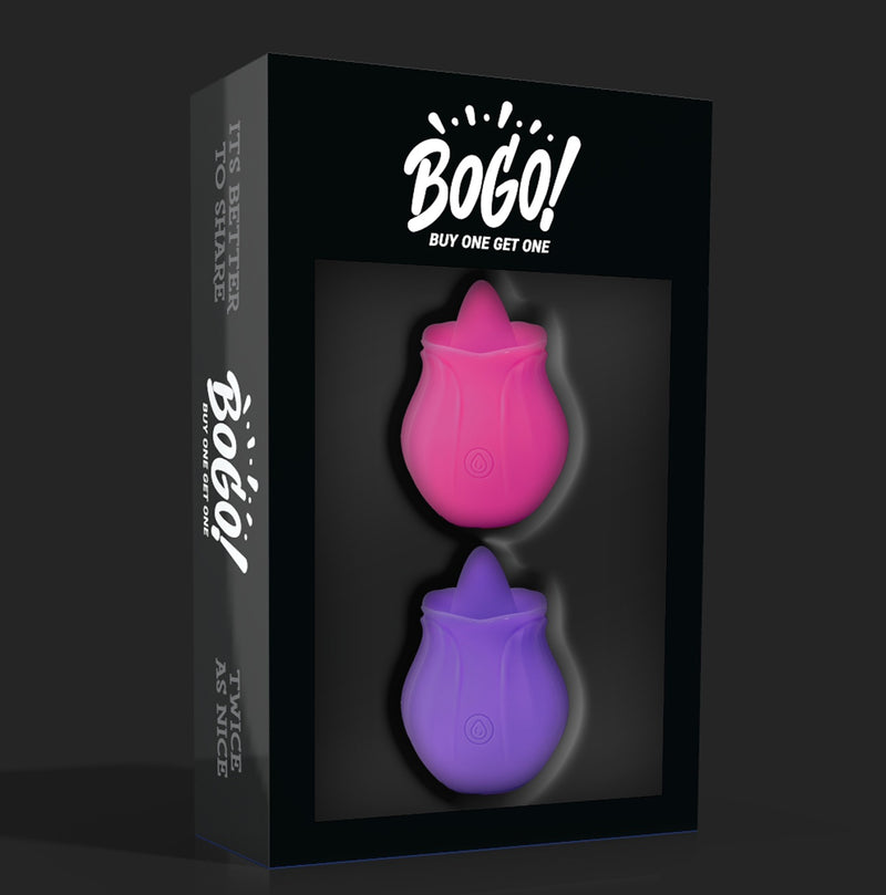 Cousins BOGO Rose Rechargeable Suction Vibrator, Pink/Purple