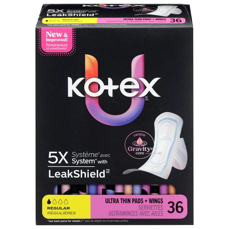 Kotex Ultra Thin Regular Absorbency Pads with Wings, 36 ct