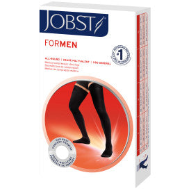 Jobst forMen Thigh High Compression Socks with Band, 15-20 mmHg, Closed Toe, Khaki, Large