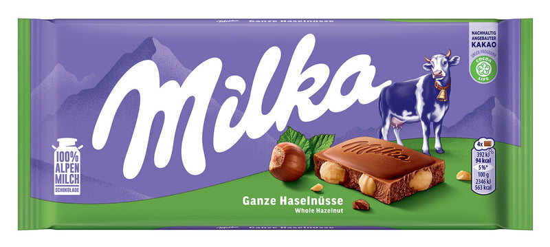 Milka Whole Hazelnuts Milk Chocolate Bar, 95 g