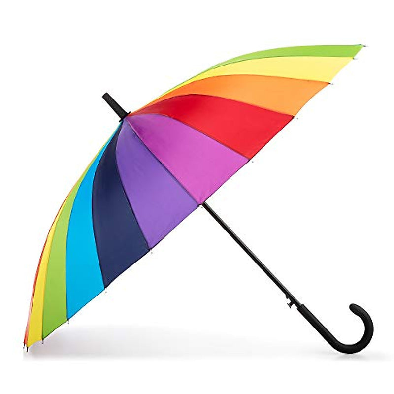 Totes Large 24-Rib Stick Umbrella, Bright Rainbow, One Size