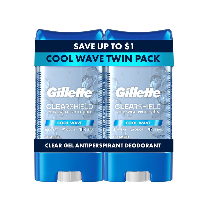 Gillette 72 Hours Sweat Protection Clear Gel Antiperspirant & Deodorant for Men Cool Wave - 3.8oz/2pk