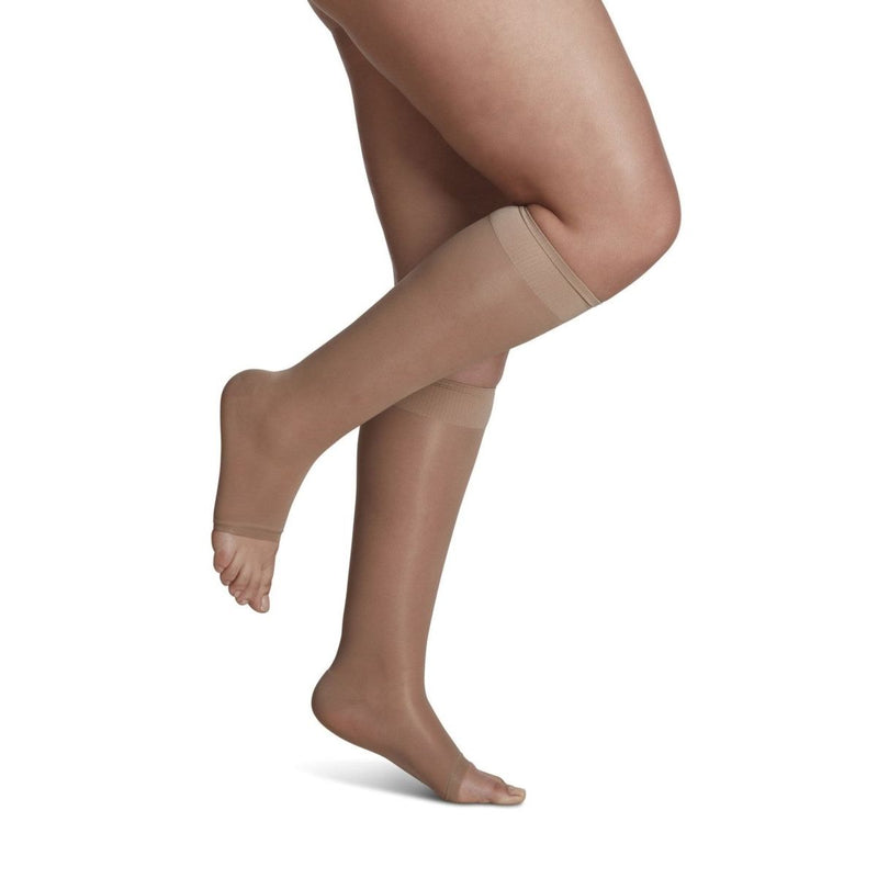 Sigvaris Women's Sheer Fashion Open-Toe Calf Compression Socks 15-20 mmHg, Natural Beige, Size C