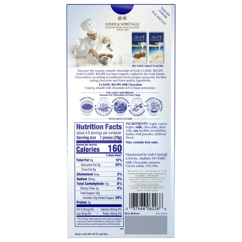 Lindt Classic Recipe Milk Chocolate 4.4oz