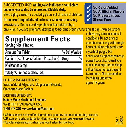 Naturaleza fabricada por melatonina 5 mg tabletas 90ct