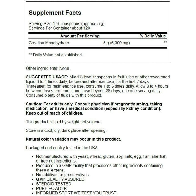 Now Creatine Monohydrate 5000mg Powder 21.2oz