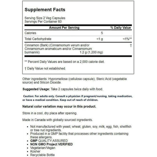 Now Cinnamon Bark 600 mg Capsules 120ct