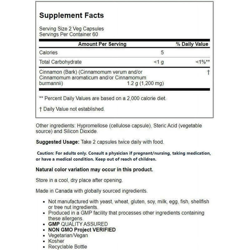 Now Cinnamon Bark 600 mg Capsules 120ct