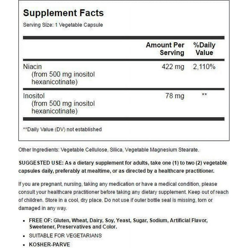 Solgar No-Flush Niacin 500mg Vegetable Capsules 100ct