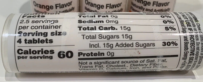 3 New Sealed Glucose Tablets 15g Orange (10 Each = 30) Travel Hypoglycemia Fast