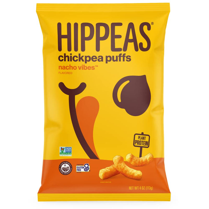 Hippeas Chickpea Puffs, Nacho Vibes, 4 Ounce , 4g Protein, 3g Fiber, Vegan, Gluten-Free, Crunchy, Plant Protein Snacks
