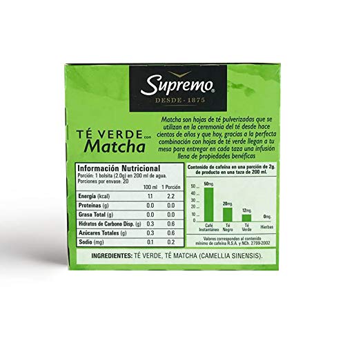 Supremo Herb Te Verde Matcha Tea 20 bolsas