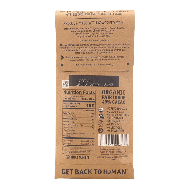 Hu Kitchen Grass-Fed Milk Chocolate Bar Almond Crunch + Coconut Flakes, 60g