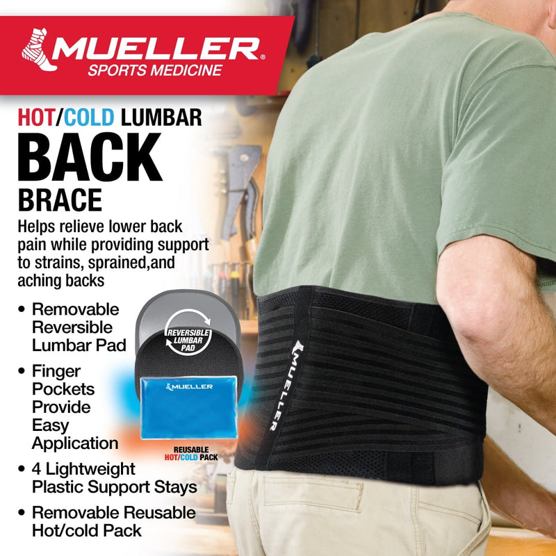 Mueller Lumbar 4-in-1 Back Brace with Hot Cold Pack One Size