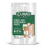 Curad First Aid Portable Pack  Ideal for Travel  Water Resistant Pouch  15 Count