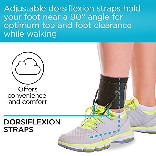 BraceAbility AFO Foot Drop Brace Adjustable Soft Ankle Foot Orthosis Drop Foot Brace for Men and Women Walking with Shoes to