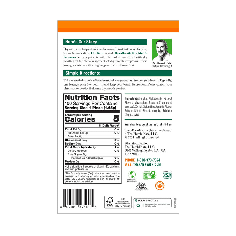 Therabreath Dry Mounth Mandarine Lozenges 100ct