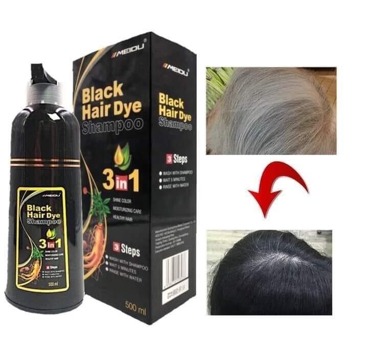 Meidu 3 in 1 Natural Hair Dye Color Shampoo Black 500 ml