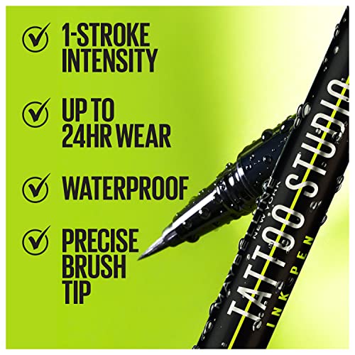 Maybelline TattooStudio Ink Pen Eyeliner, Jet Black, 0.03 Fl Oz