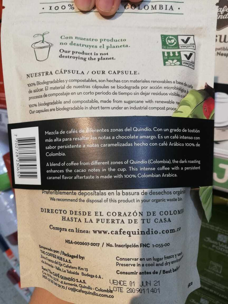 Quindio Coffee Pods, Colombian Arabica Coffee, Intense, 30 Pods