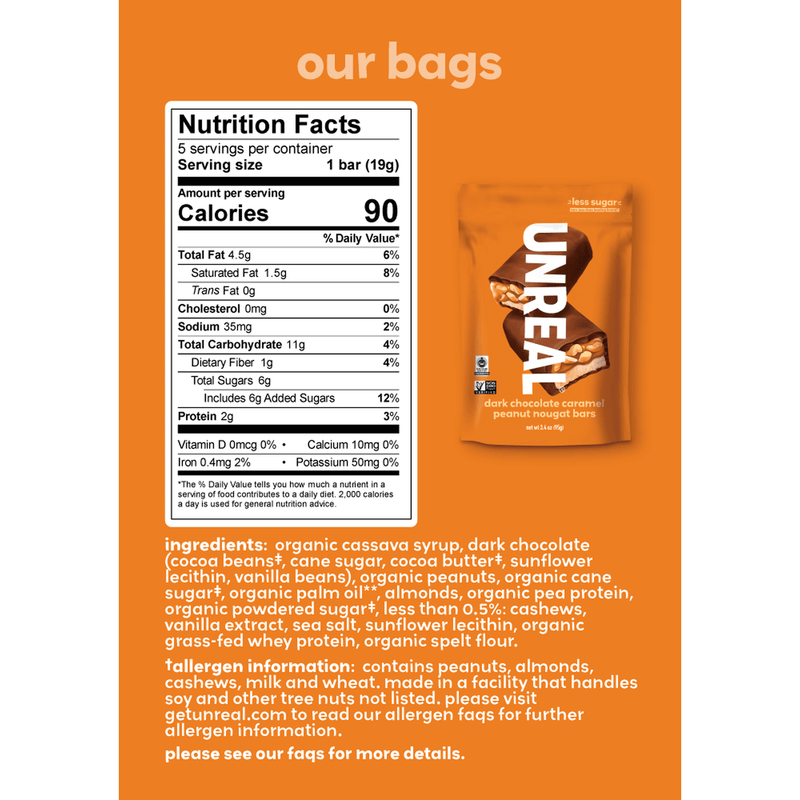 Barras de caramelo de chocolate negro unreal 3.4oz