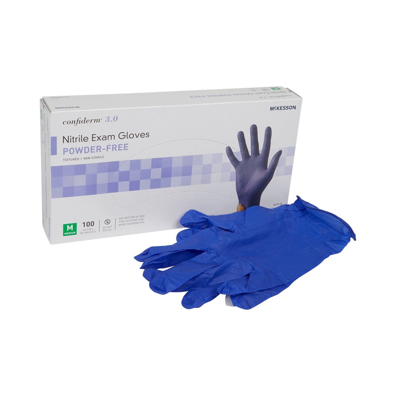 McKesson #14-6N34EC Nitrile Exam Gloves  Powder-Free  Medium  Box of 100 Gloves