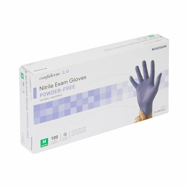 McKesson #14-6N34EC Nitrile Exam Gloves  Powder-Free  Medium  Box of 100 Gloves