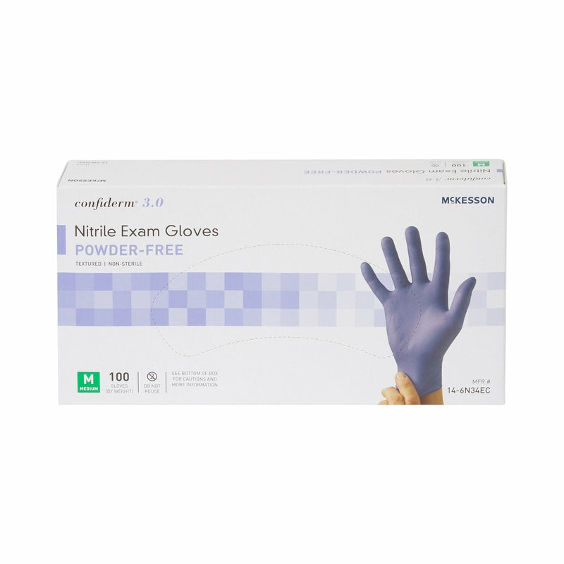 McKesson #14-6N34EC Nitrile Exam Gloves  Powder-Free  Medium  Box of 100 Gloves