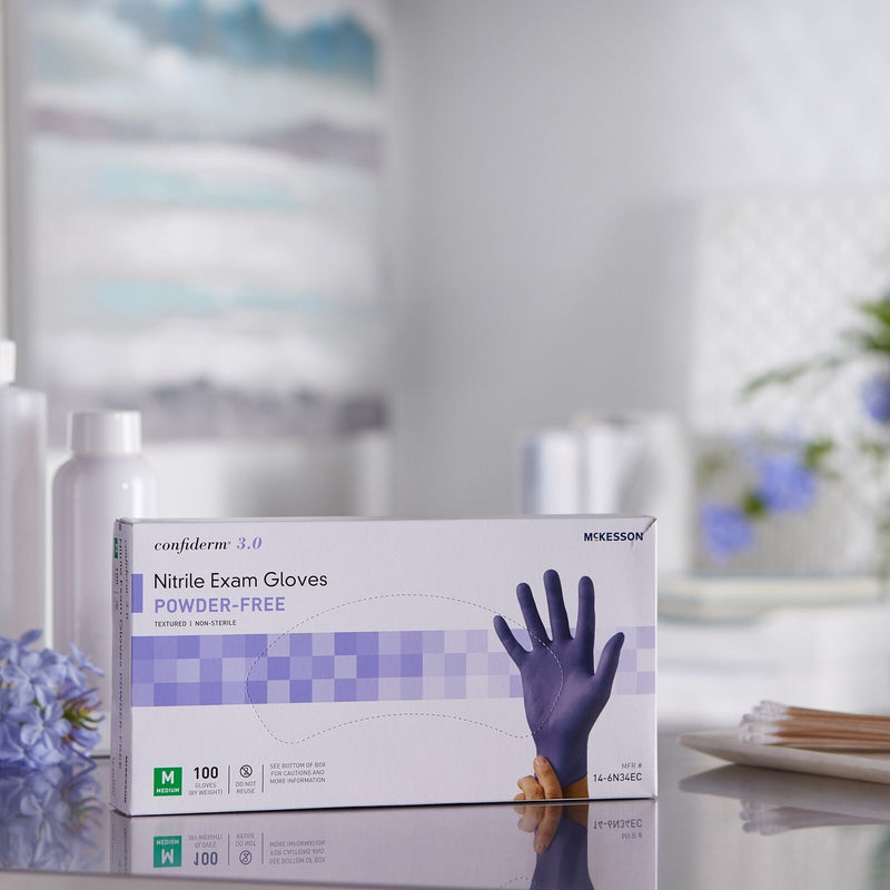 McKesson #14-6N34EC Nitrile Exam Gloves  Powder-Free  Medium  Box of 100 Gloves