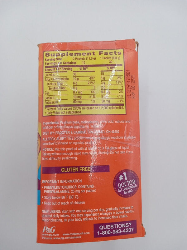 Metamucil Psyllium Fiber Supplement Orange, 30 Sachets
