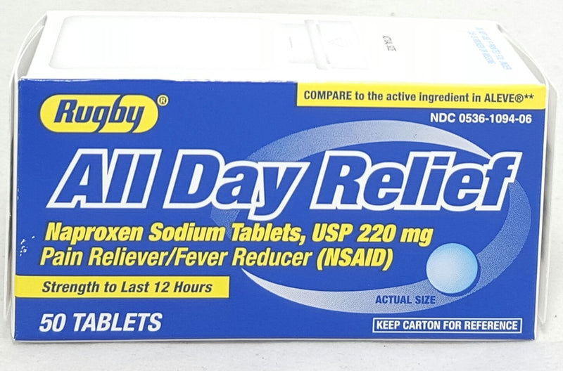 Rugby All Day Relief Naproxen Sodium Tablets 50 Count 220 Mg