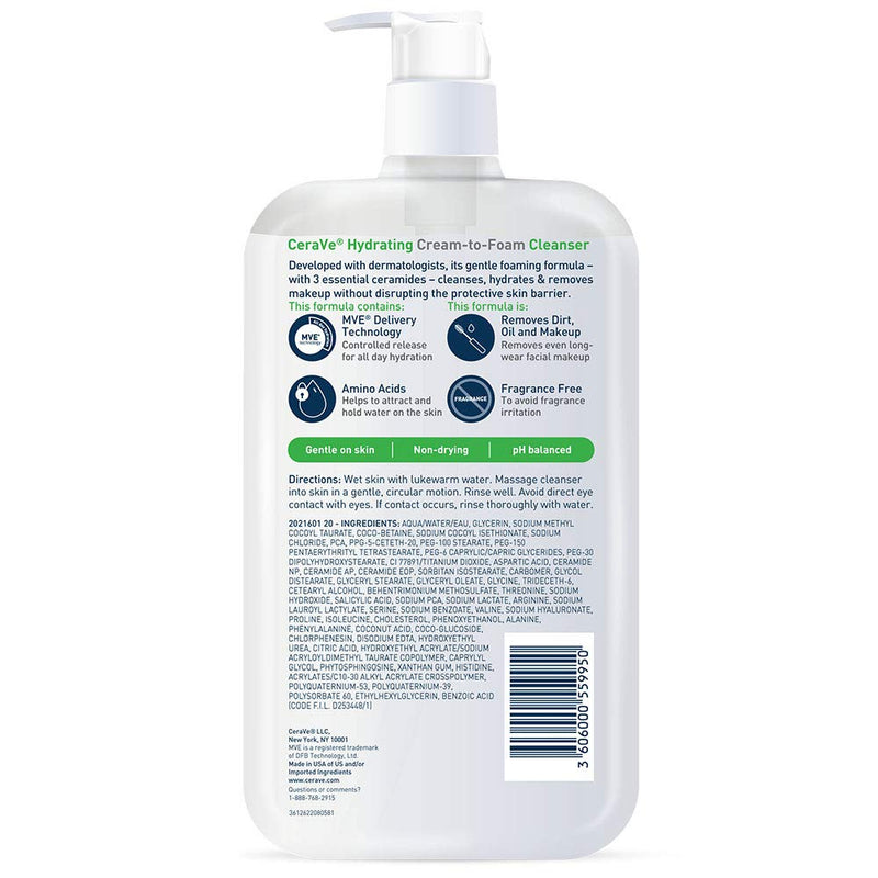CERAVE HYDRATING CREAM TO FOAM CLEANSER 12 Oz