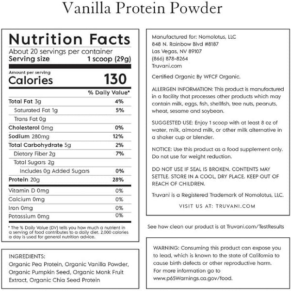 Truvani Plant Based Protein Vanilla 20.95Oz