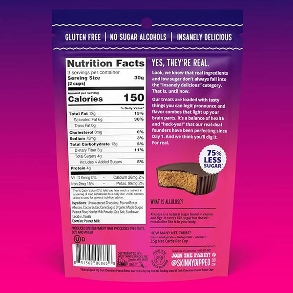 Skinny Dipped Dark Chocolate Peanut Butter Cups 3.5oz