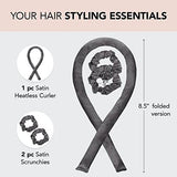 Kitsch Satin Heatless Curling Set Roller & 2 Scrunchies Charcoal