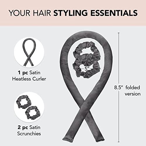 Kitsch Satin Heatless Curling Set Roller & 2 Scrunchies Charcoal