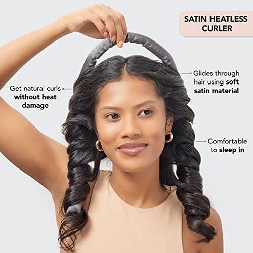 Kitsch Satin Heatless Curling Set Roller & 2 Scrunchies Charcoal