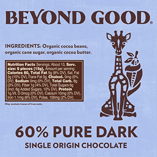 Beyond Good Chocolate | 60% Pure Dark Chocolate Melts, 7oz Pack | Gluten Free, USDA Organic, Direct Trade, Vegan, Kosher, Non-GMO | Single Origin Ugan