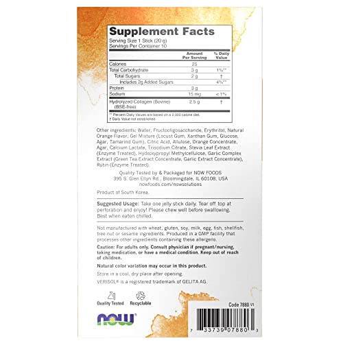 Now Foods Collagen Jelly Beauty Complex, Sweet Orange 10 Jelly Sticks