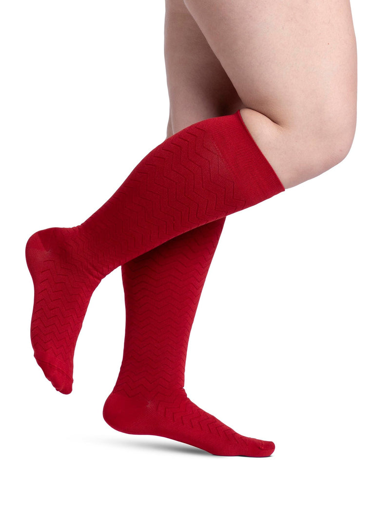 Sigvaris Microfiber Patterns Calf Compression Socks, 20-30 mmHg, Cranberry Chevron, Medium Short