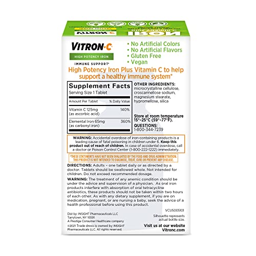 Vitron-C Iron Once Daily, High Potency Iron with Vitamin C, 60 Tablets