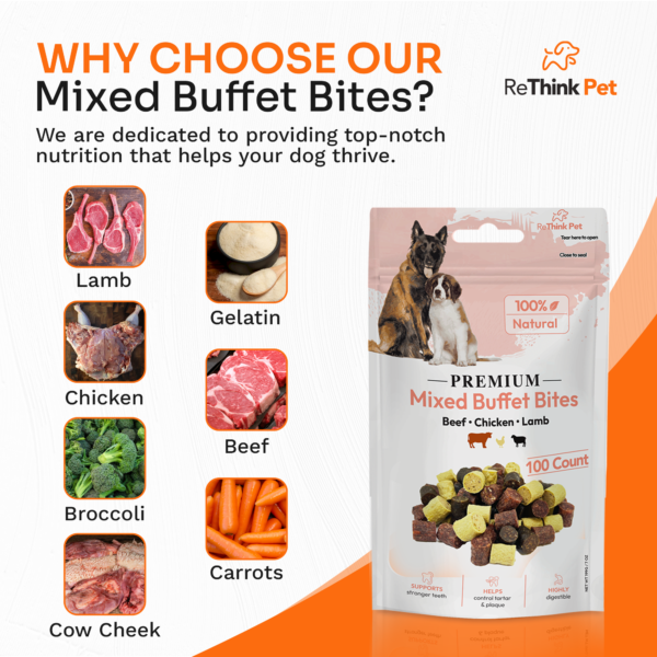 Rethink Pet Mixed Buffet Bites Beef Chiken Lamb 100% Natural