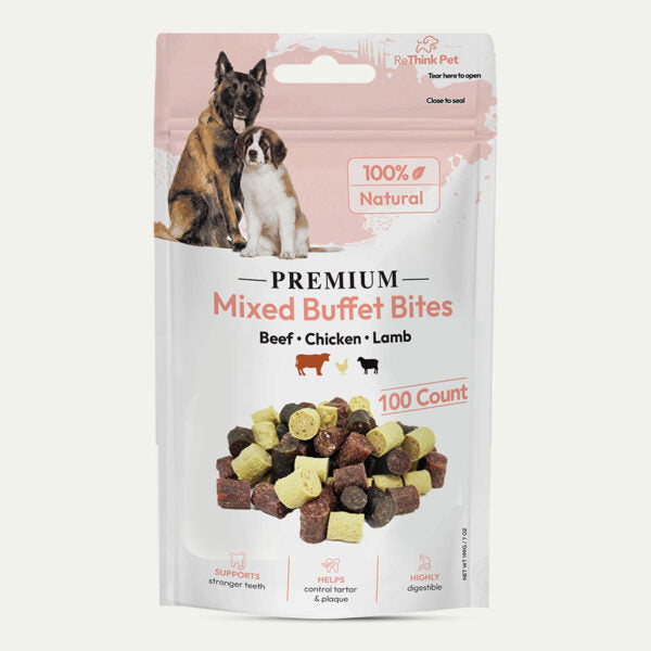 Rethink Pet Mixed Buffet Bites Beef Chiken Lamb 100% Natural