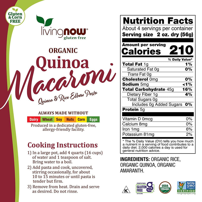 Living Now Organic Quinoa Macarroni Pasta 8oz