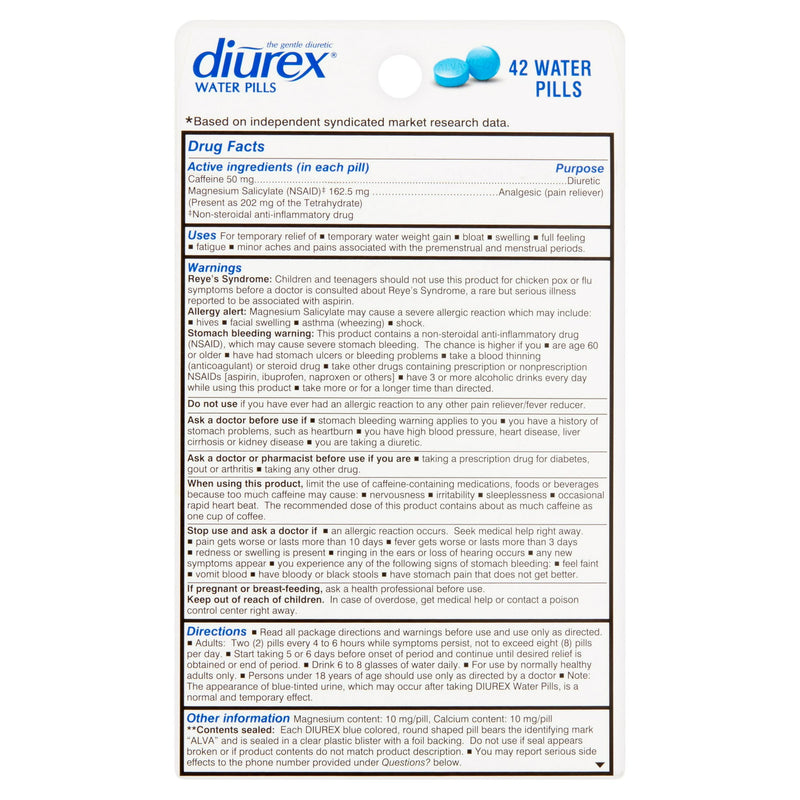 Diurex Gentle Diuretic Bloat + Pain Reliever Water Pills 42ct