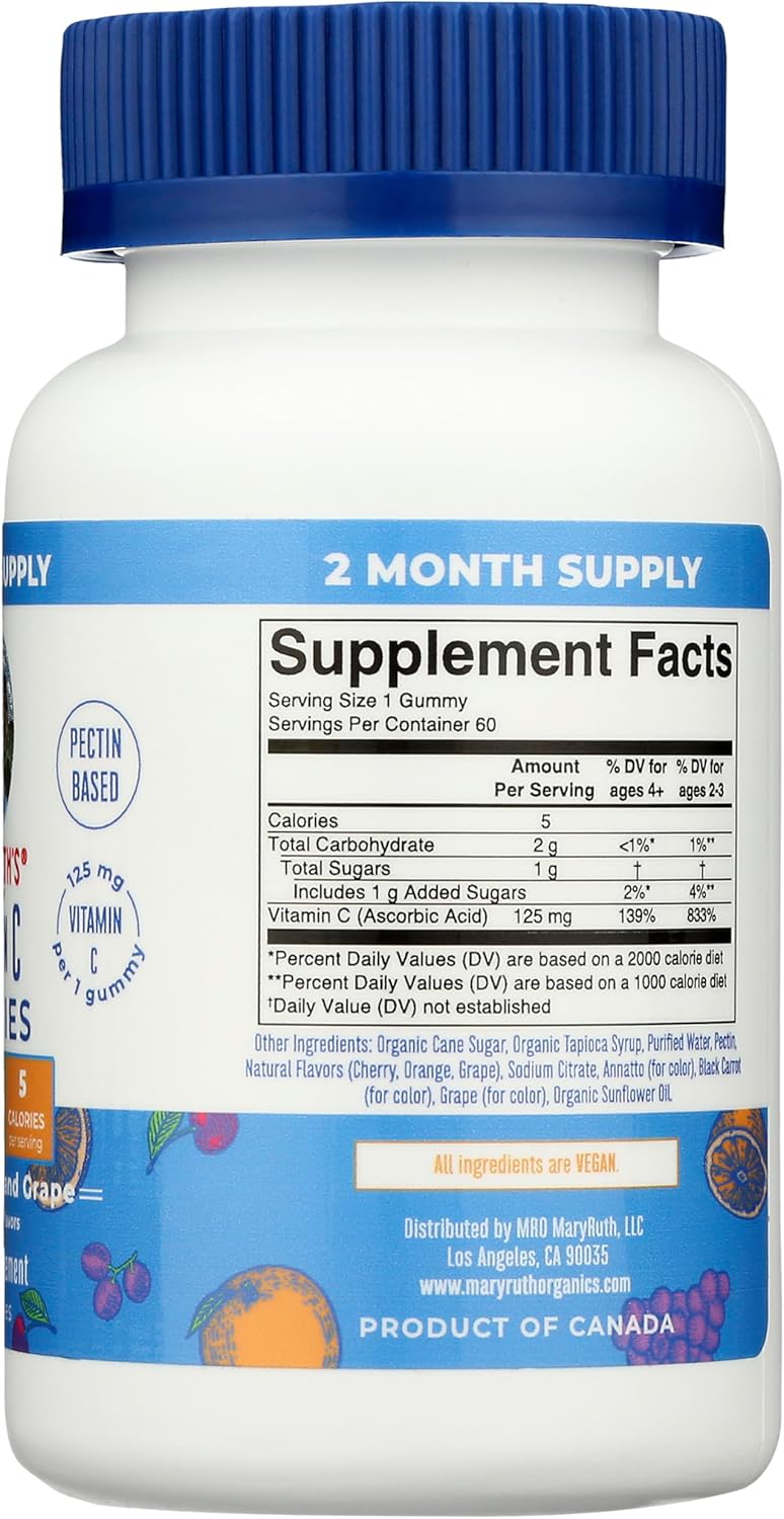 Mary Ruth's Organics Vitamin C Gummies | Supplement for Immune Support & Overall Health | Immune Support Supplement | Vitamin C for Adults & Kids | Vegan | Non-GMO | 60 Servings